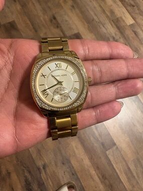 Michael Kors Gold-tone Crystal Accent Round Dial Bracelet Watch